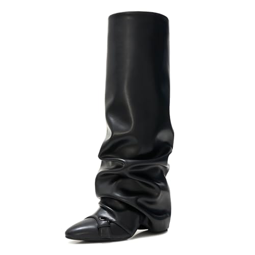 Eurouram Damen Kniehohe Stiefel zum Hineinschlüpfen, spitzer Zehenbereich, gefalteter Blockabsatz, bequem, Party, Date, Kleid Stiefel, Schwarz, 38.5 EU Eurouram Damen Kniehohe Stiefel zum Hineinschlüpfen, spitzer Zehenbereich, gefalteter Blockabsatz, bequem, Party, Date, Kleid Stiefel, Schwarz, 38.5 EU von Eurouram