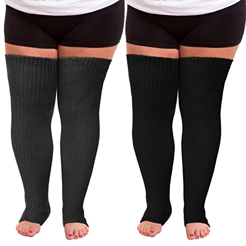 Eurzom 2 Paar Plus Größe Beinlinge Frauen über Knie Fußlose Socken Oberschenkel Hohe Bein Winter Dicker Strick Extra Lange Beinlinge, schwarz, grau, X-Large von Eurzom