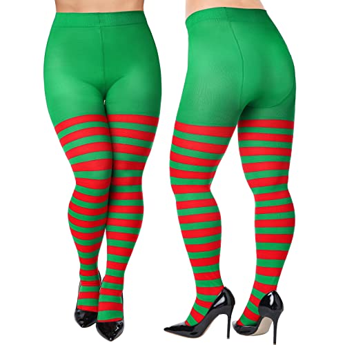 Übergröße Gestreifte Strumpfhose Damen Erwachsene Weihnachtskostüm Rot und Weiß Leggings Strumpfhose Frauen Fuß Strumpfhose für Weihnachten Kostüm, Rot und Grün gestreift von Eurzom