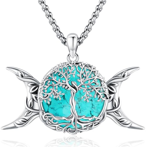 Eusense 925 Sterling Silber Dreifach Mond Göttin Halskette Baum des Lebens Anhänger Pagan Wiccan Amulett Schmuck für Frauen Damen Mädchen von Eusense