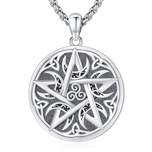 Eusense 925 Sterling Silber Pentagramm Halskette Pentagramm Talisman Schutz Amulett Wicca Hexe Schmuck Geschenk für Frauen Männer Geburtstag Geschenk von Eusense