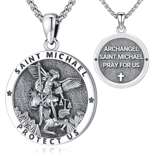 Eusense 925 Sterling Silber Saint Michael Anhänger Erzengel Anhänger St. Michael Halskette Heilige Amulett Schmuck Geschenk für Männer von Eusense