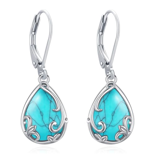 Eusense 925 Sterling Silber Türkis Ohrringe Filigrane Tropfen Ohrringe Tränen Ohrringe Schmuck Geschenke für Frauen Mädchen von Eusense