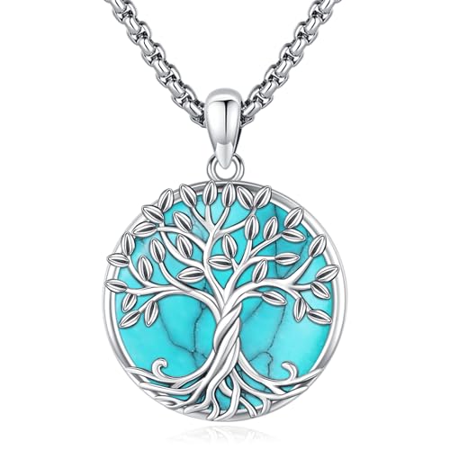 Eusense 925 Sterling Silber mit Türkis Baum Leben Anhänger Halskette Baum des Lebens Halskette Schmuck Geschenk für Frauen Mädchen von Eusense