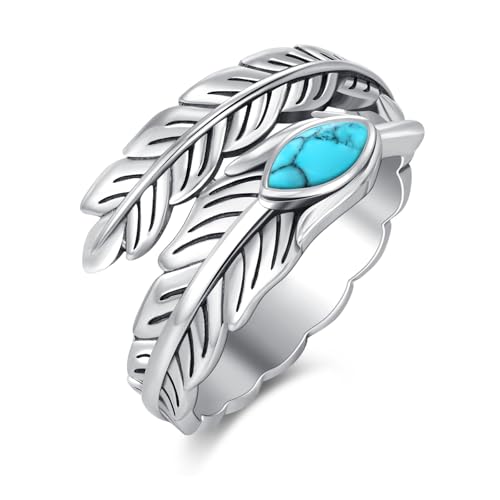 Eusense 925er Sterlingsilber Türkisringe für Damen Vintage Löffelringe für Herren Verstellbare Federringe Boho Daumenringe Schmuckgeschenke von Eusense