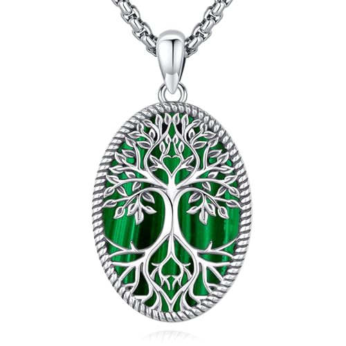 Eusense Baum des Lebens Anhänger 925 Sterling Silber Baum des Lebens Halskette mit Malachit Schmuck Geschenke für Frauen Mädchen von Eusense