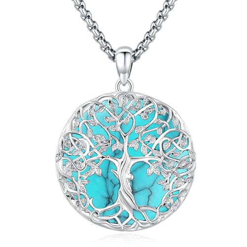 Eusense Baum des Lebens Anhänger Halskette 925 Sterling Silber mit Türkis Baum Leben Anhänger Halskette Schmuck Geschenk für Frauen Mädchen von Eusense