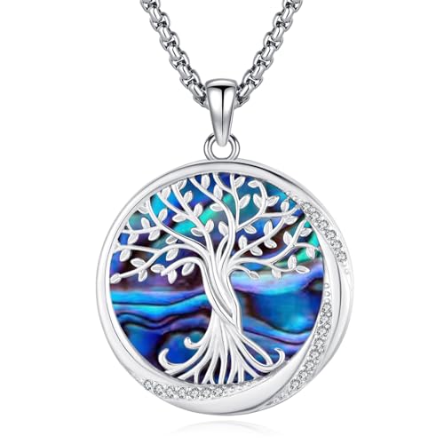 Eusense Baum des Lebens Halskette 925 Sterling Silber Abalone Shell Baum des Lebens Anhänger Baum Kette Familie Schmuck Geschenk für Frauen Mädchen von Eusense