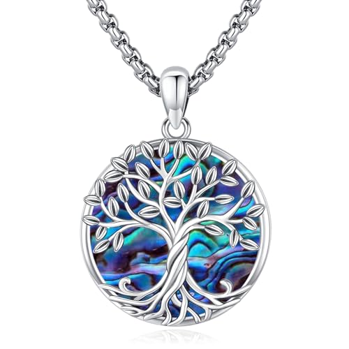 Eusense Baum des Lebens Halskette 925 Sterling Silber Baum des Lebens Anhänger mit Abalone Shell Baum Kette Schmuck Geschenk für Frauen Mädchen Eusense Baum des Lebens Halskette 925 Sterling Silber Baum des Lebens Anhänger mit Abalone Shell Baum Kette Schmuck Geschenk für Frauen Mädchen von Eusense
