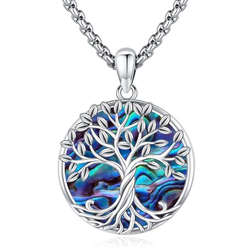 Eusense Baum des Lebens Halskette 925 Sterling Silber Baum des Lebens Anhänger mit Abalone Shell Baum Kette Schmuck Geschenk für Frauen Mädchen von Eusense