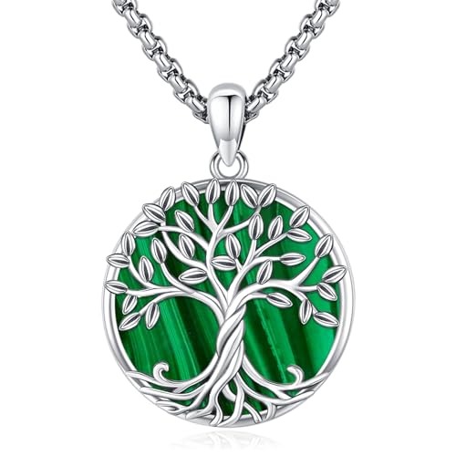 Eusense Baum des Lebens Halskette 925 Sterling Silber Baum des Lebens Anhänger mit Malachit Baum Kette Schmuck Geschenk für Frauen Mädchen von Eusense