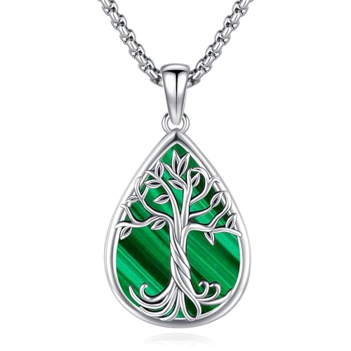 Eusense Baum des Lebens Halskette 925 Sterling Silber Baum des Lebens Anhänger mit Malachit Schmuck Geschenke für Frauen Mädchen von Eusense