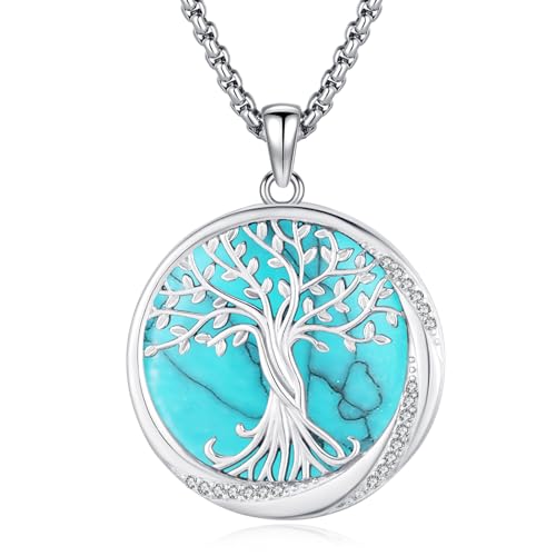 Eusense Baum des Lebens Halskette 925 Sterling Silber Baum des Lebens Anhänger mit Türkis Schmuck Geschenke für Frauen Damen Mädchen von Eusense