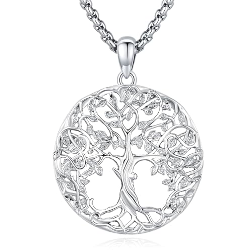 Eusense Baum des Lebens Halskette 925 Sterling Silber Familie Baum Anhänger Schmuck Geschenk für Frauen Mädchen von Eusense