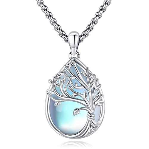 Eusense Baum des Lebens Halskette 925 Sterling Silber Mondstein Anhänger Kette Keepsake Schmuck Geschenke für Frauen Mädchen von Eusense