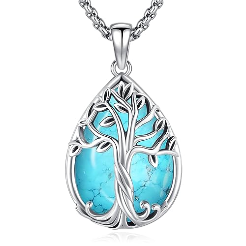 Eusense Baum des Lebens Halskette 925 Sterling Silber Türkis Anhänger Kette Keepsake Schmuck Geschenke für Frauen Mädchen von Eusense