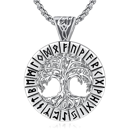 Eusense Baum des Lebens Halskette Wikinger Rune Kreis Schmuck Anhänger Halskette Baum des Lebens Amulett Schutz Schmuck Geschenk für Männer Frauen von Eusense