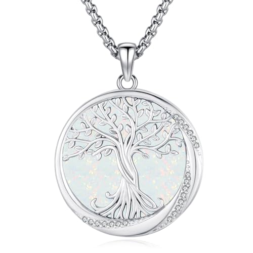 Eusense Baum des Lebens Halskette für Frauen 925 Sterling Silber Baum des Lebens Anhänger mit weißen Opal Baum Anhänger Kette für Frauen Mädchen von Eusense