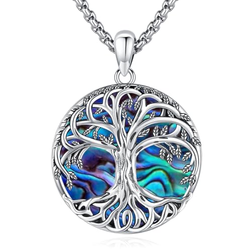 Eusense Baum des Lebens Halskette für Frauen 925 Sterling Silber mit Abalone Shell Anhänger Kette für Frauen Mädchen Geburtstag Geschenke von Eusense