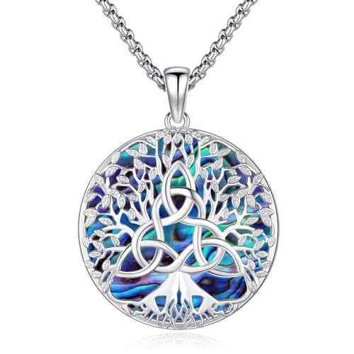 Eusense Baum des Lebens Halskette für Frauen 925 Sterling Silber mit Abalone Shell Baum des Lebens Anhänger Baum Kette Familie Schmuck Geschenk für Frauen Mädchen von Eusense