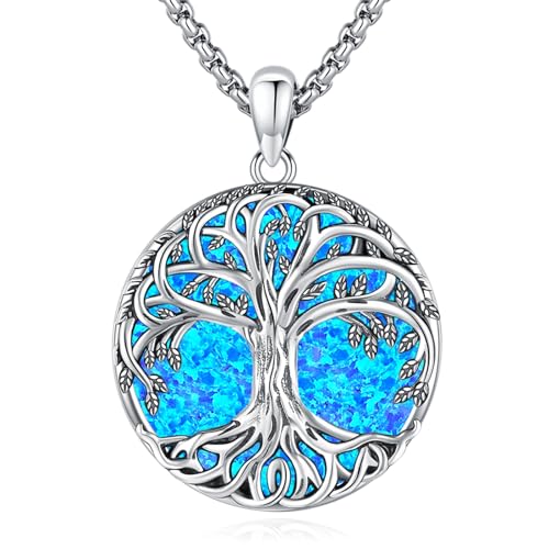 Eusense Baum des Lebens Halskette für Frauen 925 Sterling Silber mit blauen Opal Anhänger Kette für Frauen Mädchen Geburtstag Geschenke von Eusense