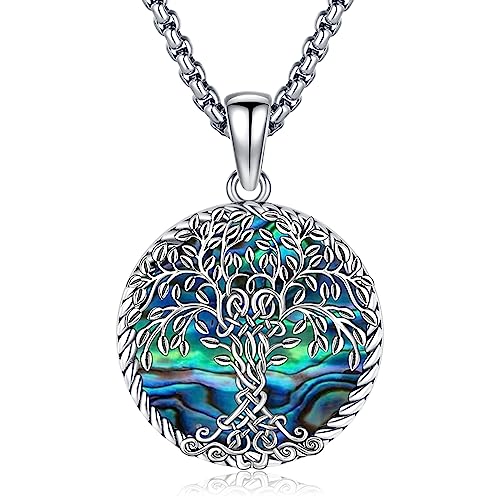 Eusense Baum des Lebens Halsketten für Frauen, 925 Sterling Silber Baum des Lebens Anhänger Kette mit Abalone Shell Schmuck Geschenke für Frauen Mädchen von Eusense