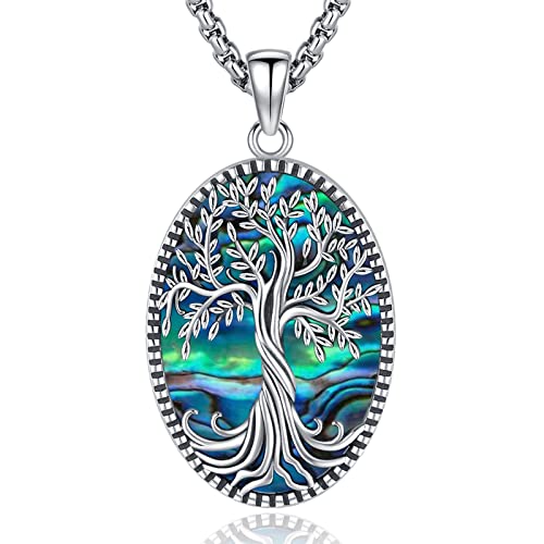 Eusense Baum des Lebens Halsketten für Frauen, 925 Sterling Silber Baum des Lebens Anhänger mit Abalone Shell Schmuck Geschenke für Frauen Mädchen von Eusense