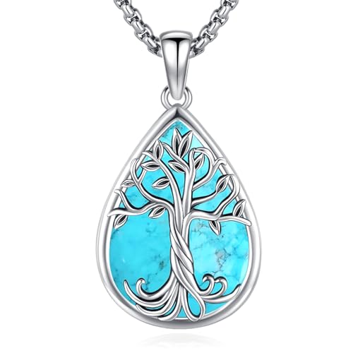 Eusense Baum des Lebens Halsketten für Frauen, 925 Sterling Silber Baum des Lebens Anhänger mit Türkis Schmuck Geschenke für Frauen Mutter Tochter Mädchen von Eusense