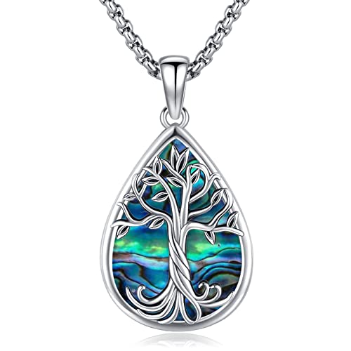 Eusense Baum des Lebens Halsketten für Frauen, 925 Sterling Silber Baum des Lebens Anhänger mit natürlichen Abalone Shell Schmuck Geschenke für Frauen Mutter Tochter Mädchen von Eusense