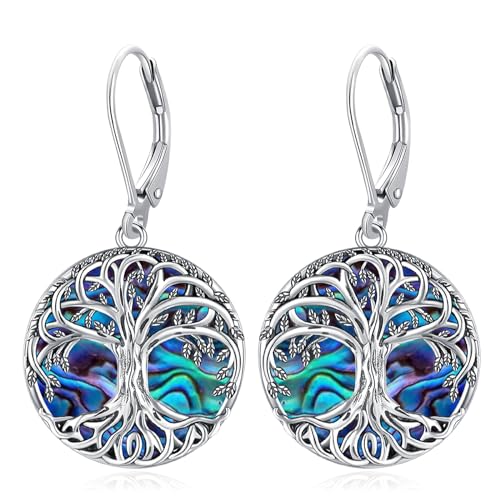 Eusense Baum des Lebens Ohrring 925 Sterling Silber Ohrringe mit Abalone Shell Baum des Lebens Hängende Ohrringe Schmuck Geschenk für Frauen Mädchen von Eusense