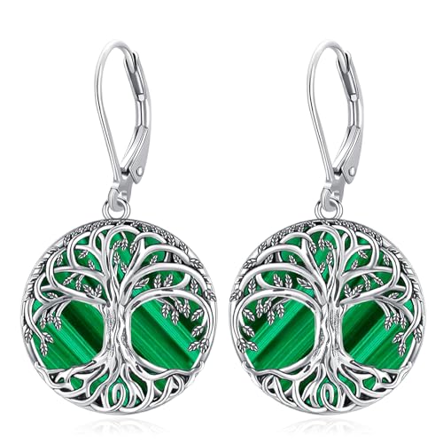 Eusense Baum des Lebens Ohrring 925 Sterling Silber Ohrringe mit Malachit Baum des Lebens Hängende Ohrringe Schmuck Geschenk für Frauen Mädchen von Eusense