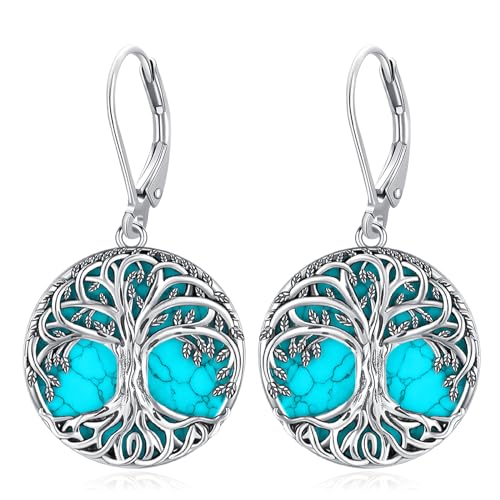 Eusense Baum des Lebens Ohrring 925 Sterling Silber Ohrringe mit Türkis Baum des Lebens hängende Ohrringe Schmuck Geschenk für Frauen Mädchen von Eusense