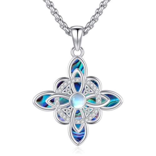 Eusense Celtic Knot Halskette für Männer 925 Sterling Silber mit Abalone Shell Celtic Witches Knot Anhänger Kette Pagan Schmuck für Frauen Männer von Eusense