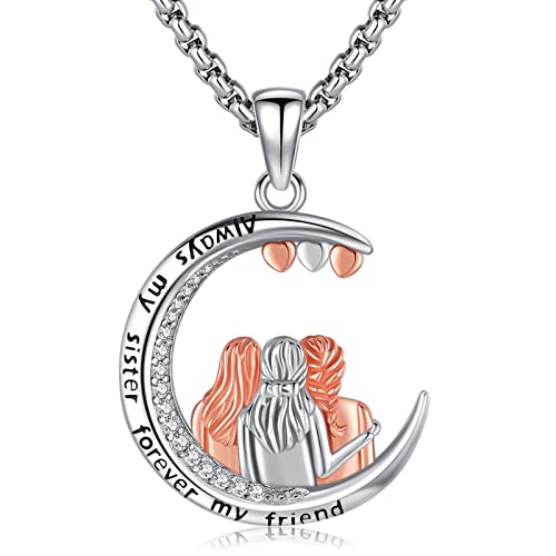 Eusense Drei Schwestern Halskette Always My Sister Forever My Friend 925 Sterling Silber Schwester Geschenk Liebe Schwester Anhänger Halskette Schmuck für Damen Mädchen von Eusense