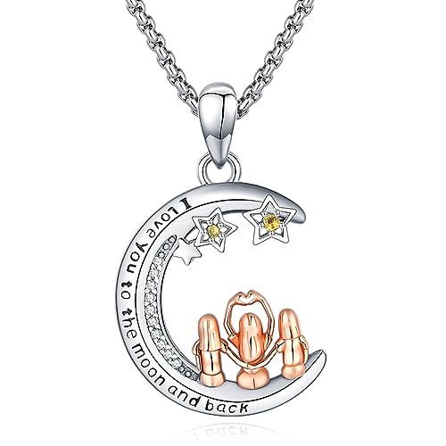 Eusense Drei Schwestern Halskette Ich liebe dich zum Mond und zurück 925 Sterling Silber Schwester Liebe Geschenk Schwester Anhänger Halskette Schmuck für Frauen Damen Mädchen von Eusense