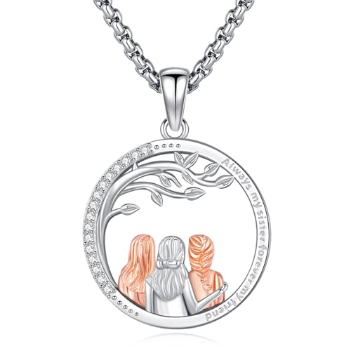 Eusense Drei Schwestern Halskette Immer Meine Schwester Für Immer Meine Freundin Schwestern Anhänger 925 Sterling Silber 3 Schwester Anhänger Geschenk Liebe Schmuck für Frauen Mädchen von Eusense