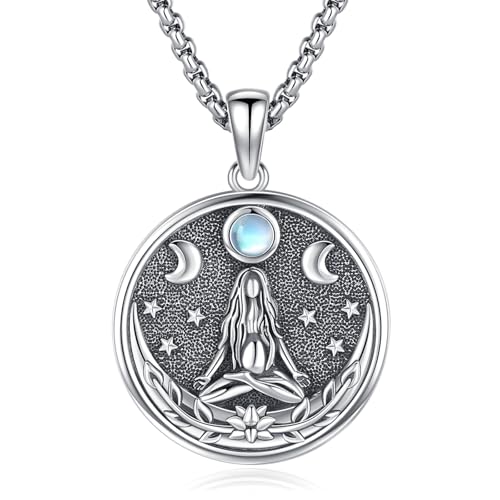 Eusense Dreifach Mond Göttin Mondstein Halskette 925 Silber Amulett Anhänger Schmuck Heidnische Talisman Wiccan Magie Schutz Schmuck für Männer Frauen von Eusense