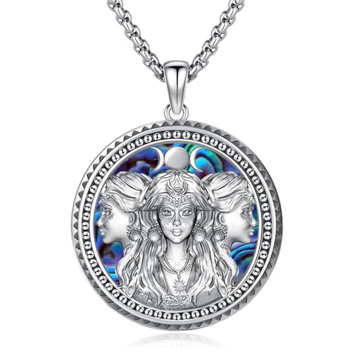 Eusense Dreifach Mondgöttin Anhänger 925 Silber Mondgöttin Anhänger Hecate Halskette Schmuck Amulett Wiccan Pagan Talisman Schutzschmuck für Männer Frauen von Eusense