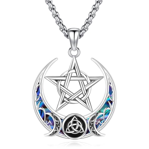 Eusense Dreifach Mondgöttin Anhänger 925 Silber Pentagramm Halskette Hecate Anhänger Spirituelles Amulett Wiccan Heidentum Zauberei Talisman Schmuck Geschenk für Frauen Mädchen von Eusense