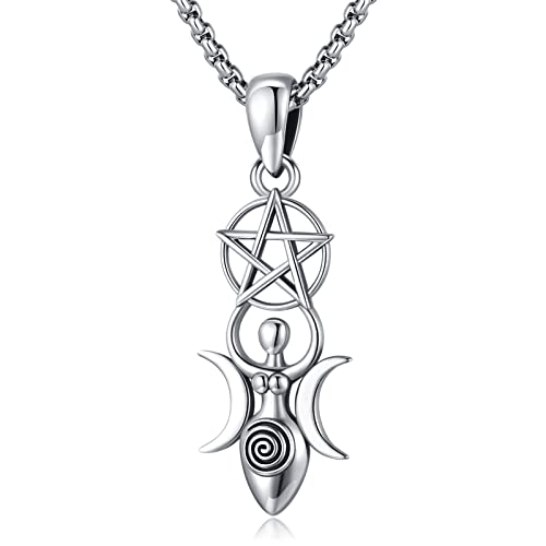 Eusense Dreifach Mondgöttin Halskette 925 Silber Pentagramm Anhänger Spirituelles Amulett Wiccan Pagan Magie Talisman Hexenschmuck von Eusense