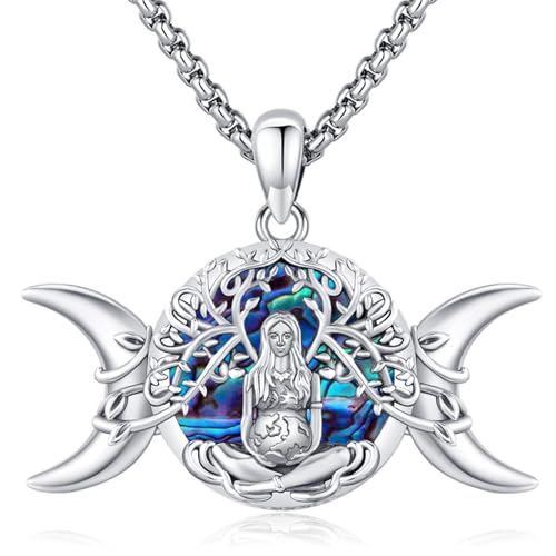 Eusense Dreifach Mondgöttin Halskette Abalone Muscheln Wiccan Hecate Anhänger 925 Silber Mondgöttin Anhänger Schmuck Amulett Heidnische Talisman Schutz Schmuck für Männer Frauen von Eusense