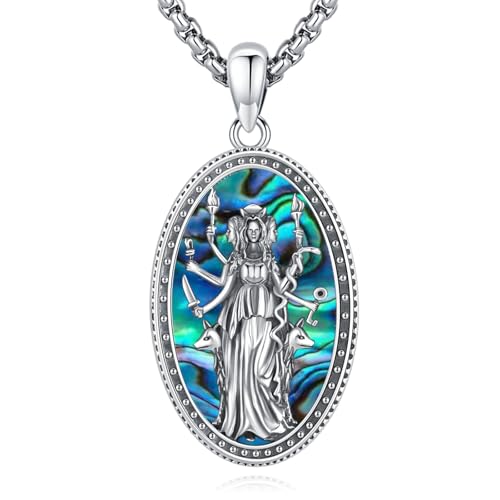 Eusense Dreifacher Mond Göttin Anhänger Hekate Halskette Anhänger 925 Silber Hekate Amulett Wiccan Pagan Magie Talisman Schmuck Geschenk für Frauen Damen Mädchen von Eusense