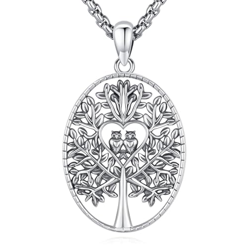 Eusense Eule Baum des Lebens Anhänger für Frauen 925 Sterling Silber Eule Halskette Eule Baum des Lebens Schmuck Geschenke für Damen Mädchen Eulenliebhaber von Eusense