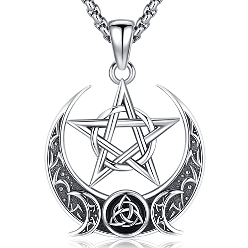 Eusense Pentagramm Kette Dreifache Mondgöttin Halskette 925 Silber Hecate Anhänger Geschenke Spirituell Amulett Wiccan Pagan Zauberei Talisman Schmuck Geschenk Muttertag von Eusense