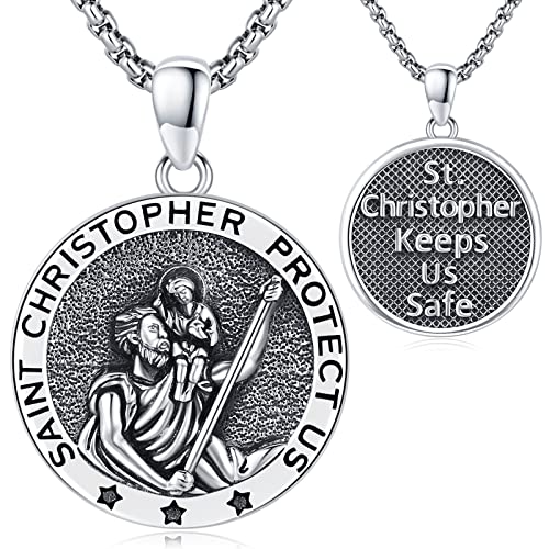 Eusense Halskette Erzengel Michael/St. Benedikt/Heiliger Christopher/Jungfrau Maria/Kruzifix, katholischer Anhänger, religiös, 925 Silber, Schmuck, Amulett, Schutzmedaille für Herren und Damen, von Eusense