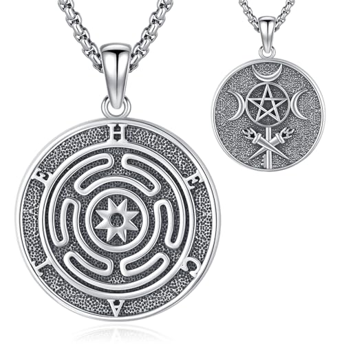 Eusense Hecate Göttin Halskette Dreifach Mond Göttin Anhänger Kette 925 Silber Hecate Schmuck Amulett Wiccan Pagan Schmuck für Frauen Männer von Eusense