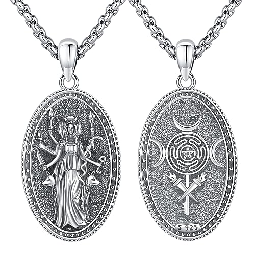 Eusense Hecate Halskette Anhänger Dreifach Mond Göttin Anhänger Kette 925 Silber Hecate Amulett Wiccan Pagan Magie Talisman Schmuck Geschenk für Frauen Mädchen von Eusense