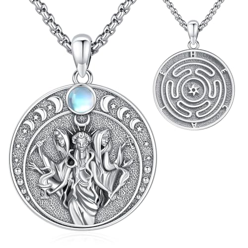 Eusense Hecate Halskette Dreifach Mond Göttin Anhänger 925 Silber Hecate Amulett Wiccan Pagan Magie Talisman Schmuck Geschenk für Frauen Männer von Eusense