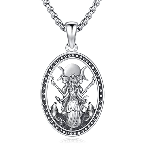 Eusense Hecate Halskette Dreifach Mond Göttin Anhänger 925 Silber Hekate Schmuck Amulett Wiccan Pagan Zauberei Talisman Schmuck für Damen Mädchen von Eusense