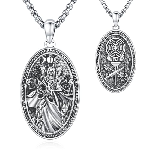 Eusense Hecate Halskette Dreifach Mond Göttin Anhänger Halskette 925 Sterling Silber Hecate Schmuck Kette Amulett Wiccan Pagan Magie Talisman Schmuck Geschenk für Frauen Damen Mädchen von Eusense